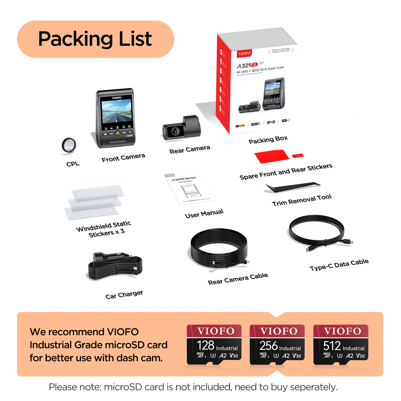 VIOFO A329S 2CH 2-Channel Dash Cam