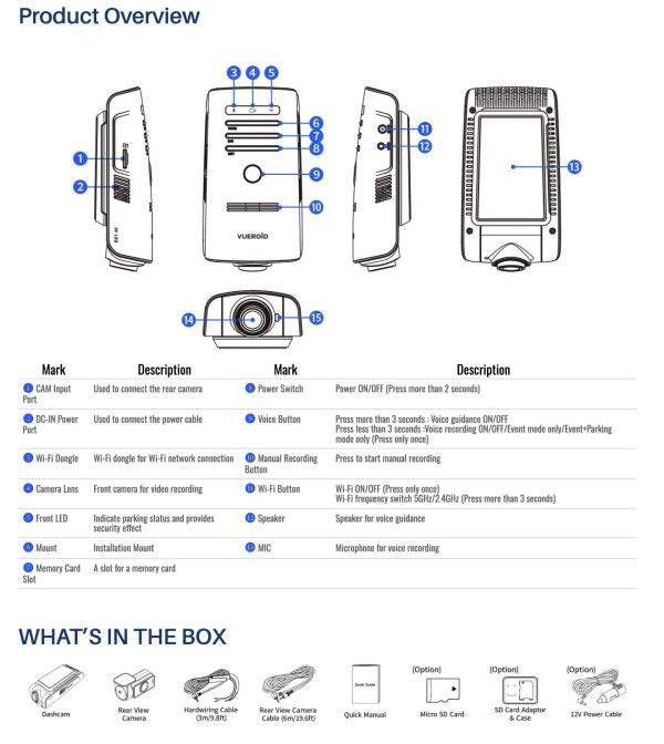 Vueroid D21 4K 2-Channel Dash Cam
