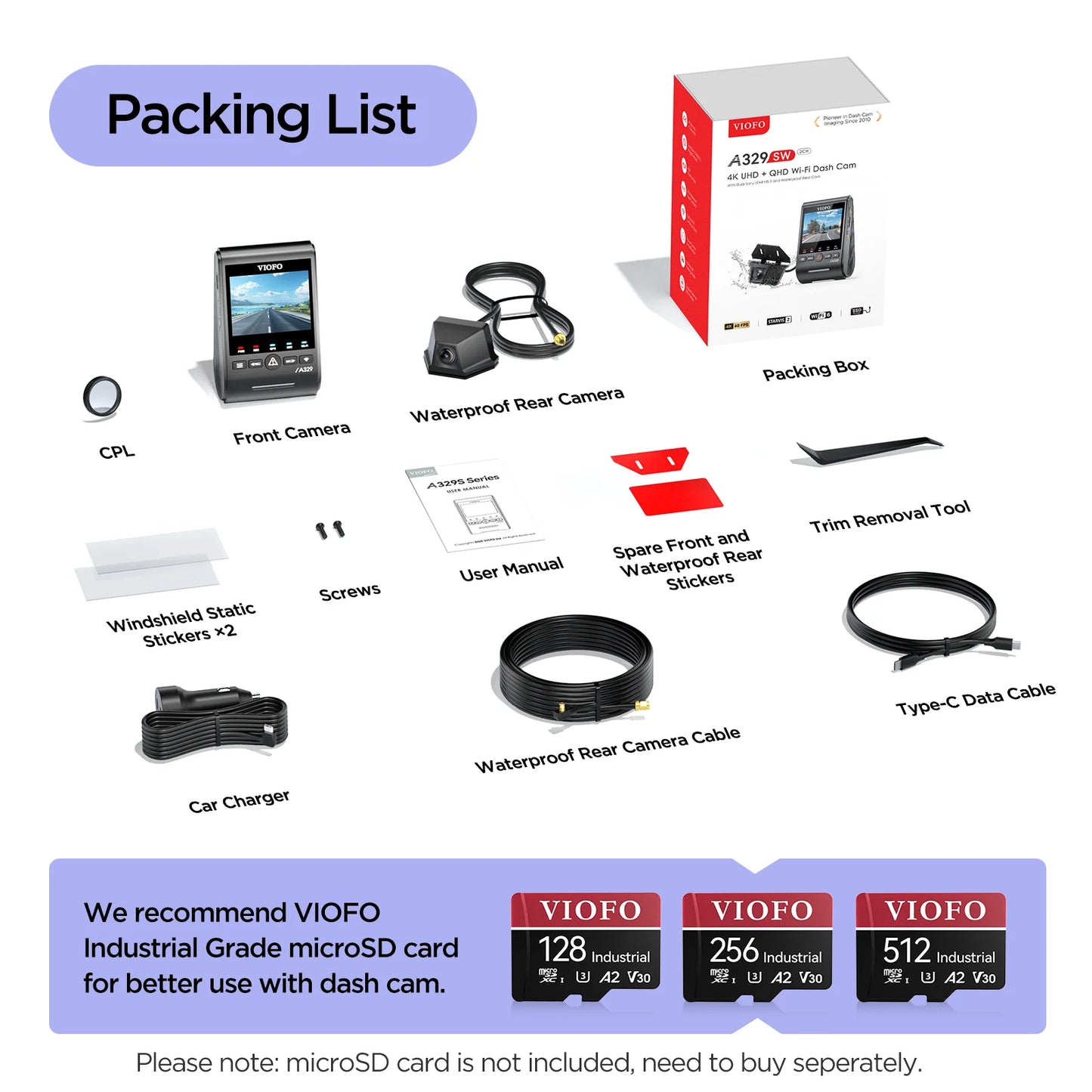 VIOFO A329SW 2CH 2-Channel Dash Cam