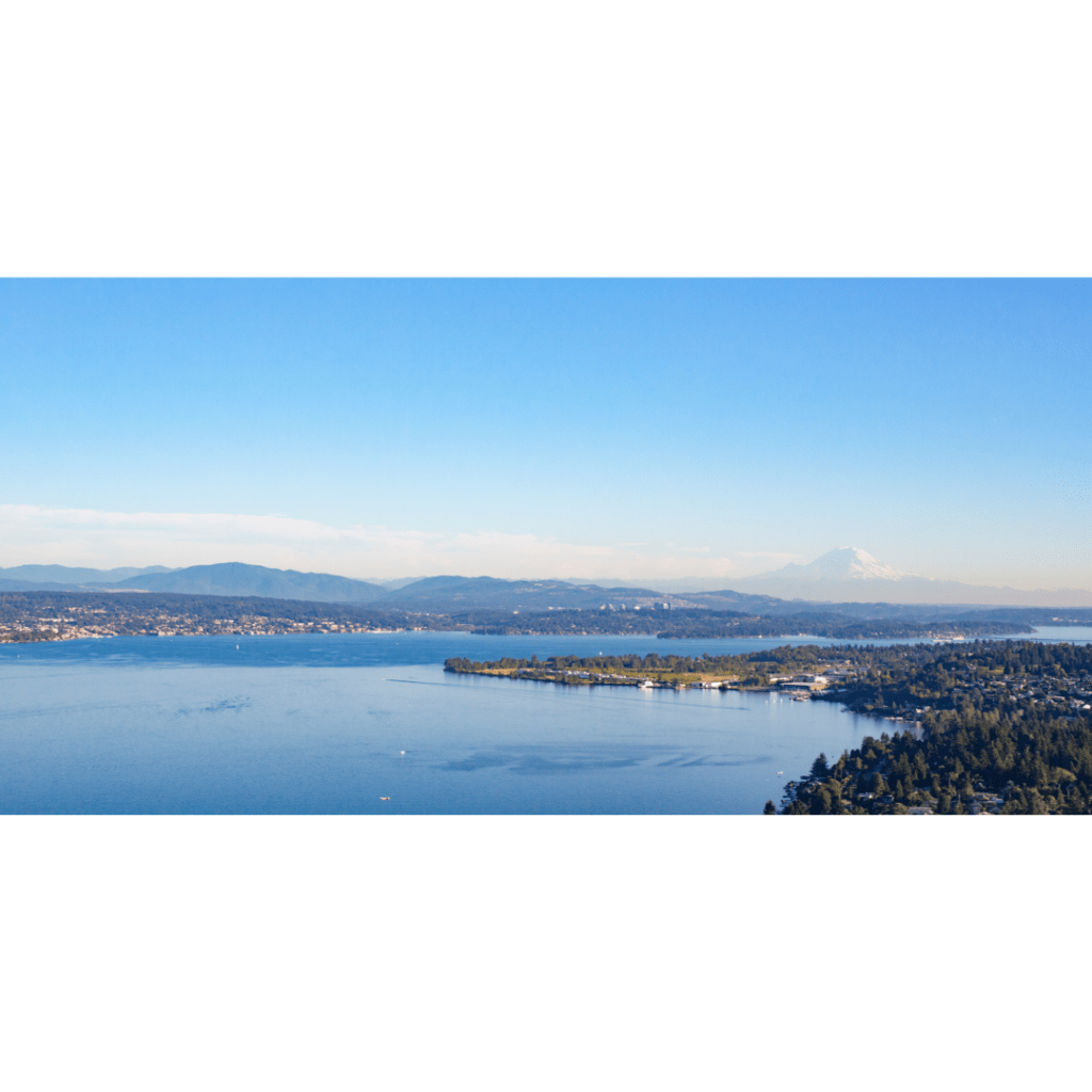 Mount Rainier seen over Lake Washington from Kenmore, Washington.