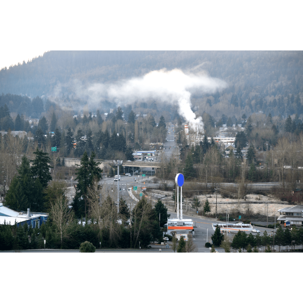 Valley view of Issaquah, Washington on a foggy morning.