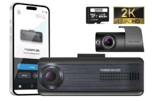 Thinkware Q200 front and rear cameras, 32GB Thinkware SD card, and Thinkware smart phone app.